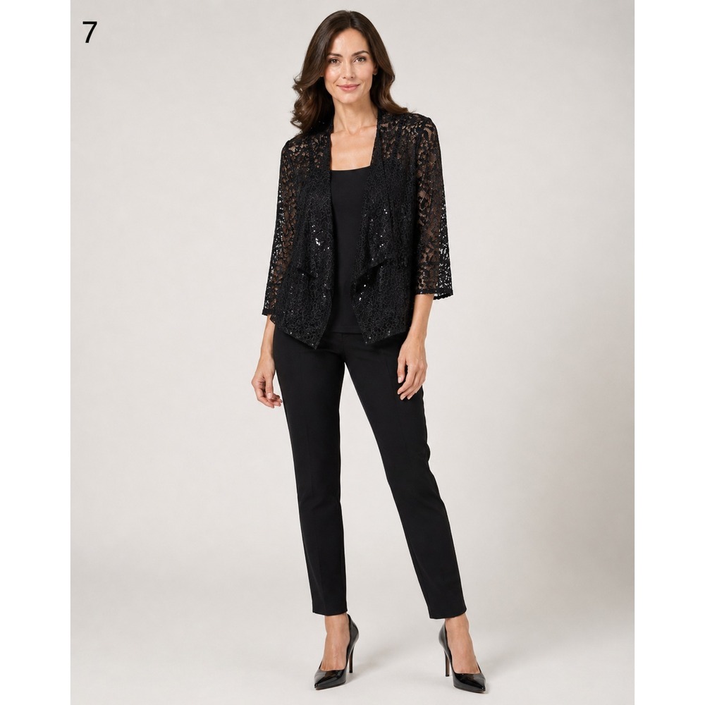 Vintage Y2K Michelle Lynn Whimsigoth Witchy Cardigan Large Black Lace Sequin